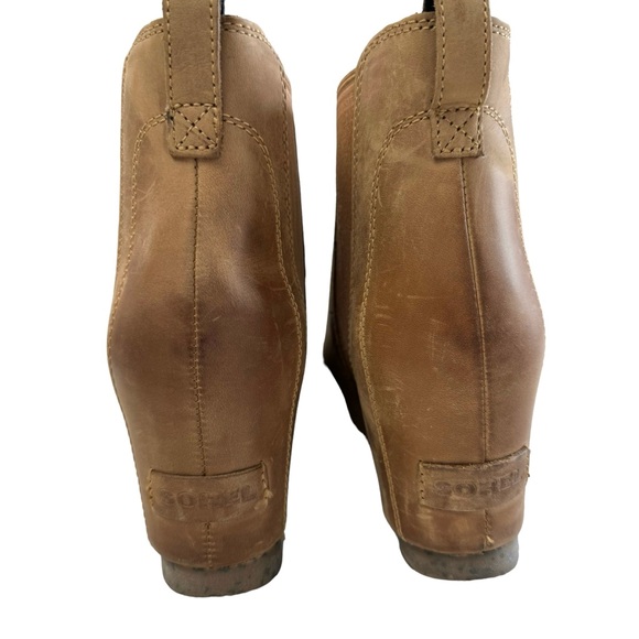 Sorel Leah Hidden Wedge Pull-On Tan Leather Ankle Booties Size 8 - Picture 6 of 16